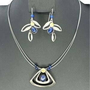 Christophe Poly Crono Design Jewelry Set Necklace & Earrings Blue Glass Stone 3D